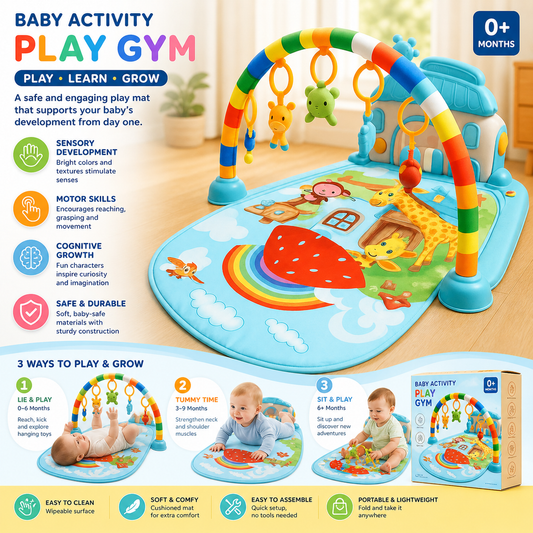 Baby Activity Play Gym with Hanging Toys, Infant Play Mat 0+ Months, Sensory & Motor