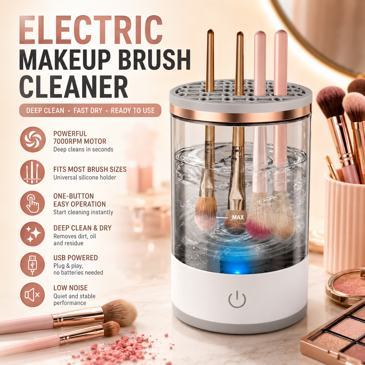Electric Makeup Brush Cleaner Machine USB Automatic Cosmetic Brush Washer & Dryer