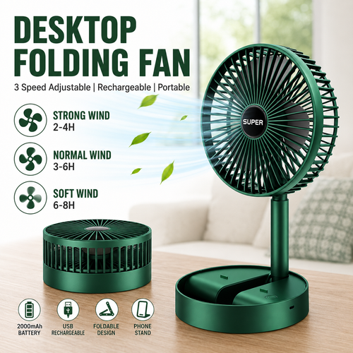 Foldable rechargeable table fan with phone holder - Saadiq.pk Pakistan