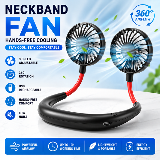 Wearable Hanging Neck Fan – USB Rechargeable with 3 Speed Modes