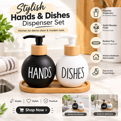 Round Soap Dispenser Set with Bamboo Pump – Refillable Hand & Dish Soap Bottles for Kitchen & Bathroom