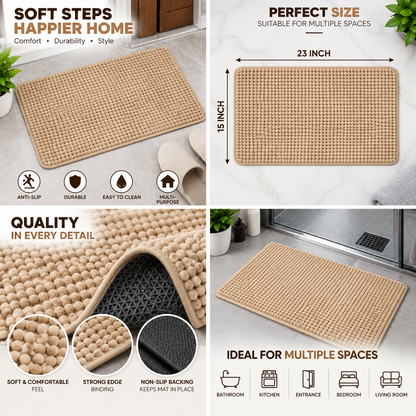 2PC Soft Textured Floor Mat | Non-Slip Door & Bathroom Mat | 23 × 15 Inch