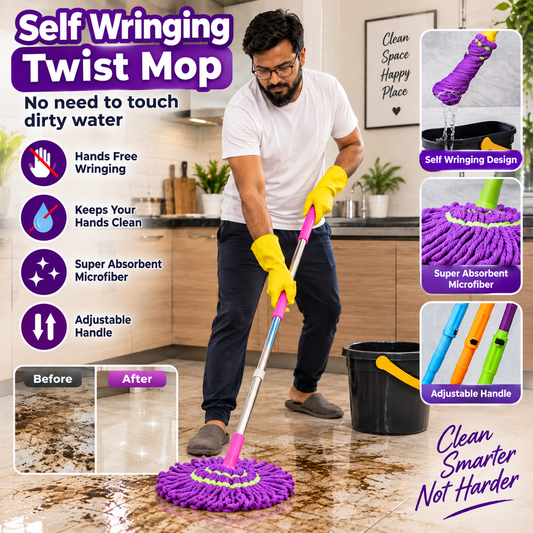 Telescopic Twister Mop with Microfiber Head – Self Wringing Floor Cleaning Mop