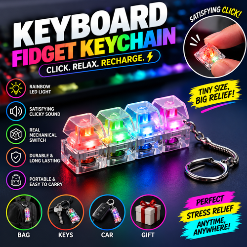 Keyboard Fidget Keychain Toy with Mechanical Switches