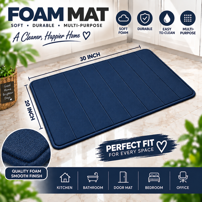 2PC Soft Plush Bath Mat Navy Blue | Non-Slip Absorbent Floor Mat for Bathroom & Home