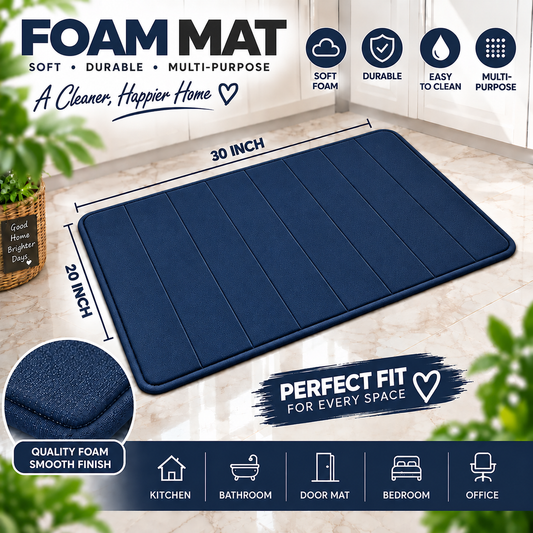 2PC Soft Plush Bath Mat Navy Blue | Non-Slip Absorbent Floor Mat for Bathroom & Home