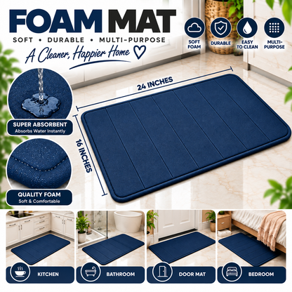 2PC Soft Plush Bath Mat Navy Blue | Non-Slip Absorbent Floor Mat for Bathroom & Home