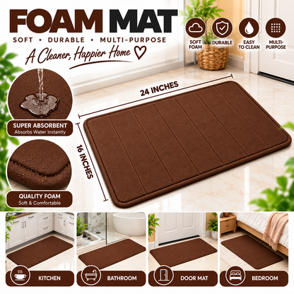 2PC Soft Foam Floor Mat Brown | Anti-Slip Multi-Purpose Mat