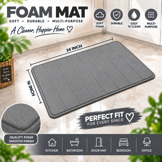 2PC Super Soft Foam Floor Mat Grey | Anti-Slip Multi-Purpose Mat