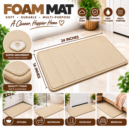 2PC Soft Foam Floor Mat Beige | Anti Slip Multi-Purpose Mat