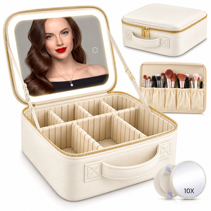 Large Capacity LED Makeup Bag with Mirror | Portable Cosmetic Organizer Case
