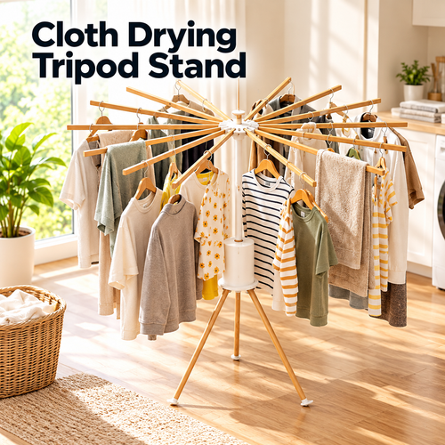 Foldable Wooden Clothes Drying Rack – Heavy Duty 16-Bar