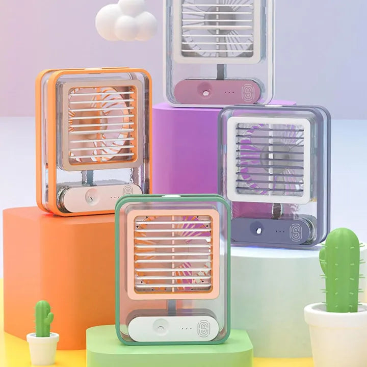 Mini desktop air cooler fan with mist spray and LED light - Saadiq.pk Pakistan