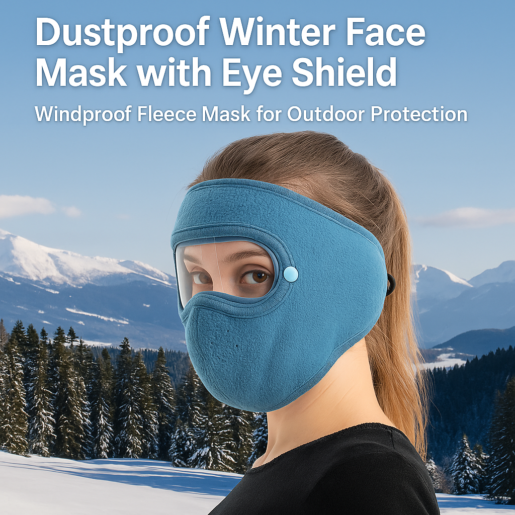 Dustproof Winter Face Mask with Eye Shield | Windproof Fleece Mask for Outdoor Protection | Full Coverage Warm Mask