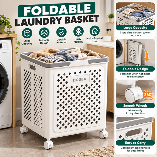 Large Capacity Movable Folding Laundry Basket – Durable Storage with Wheels