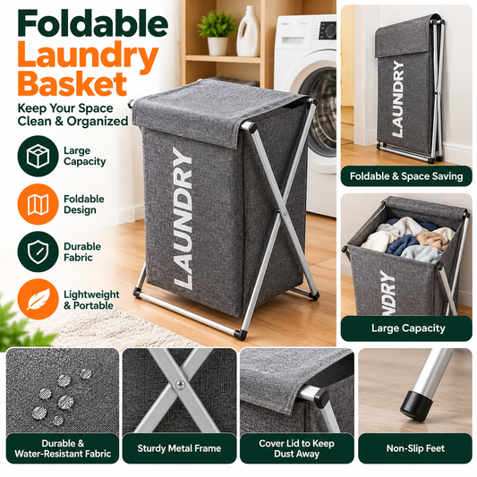 Foldable Laundry Basket with Stand – Portable Clothes Storage Organizer