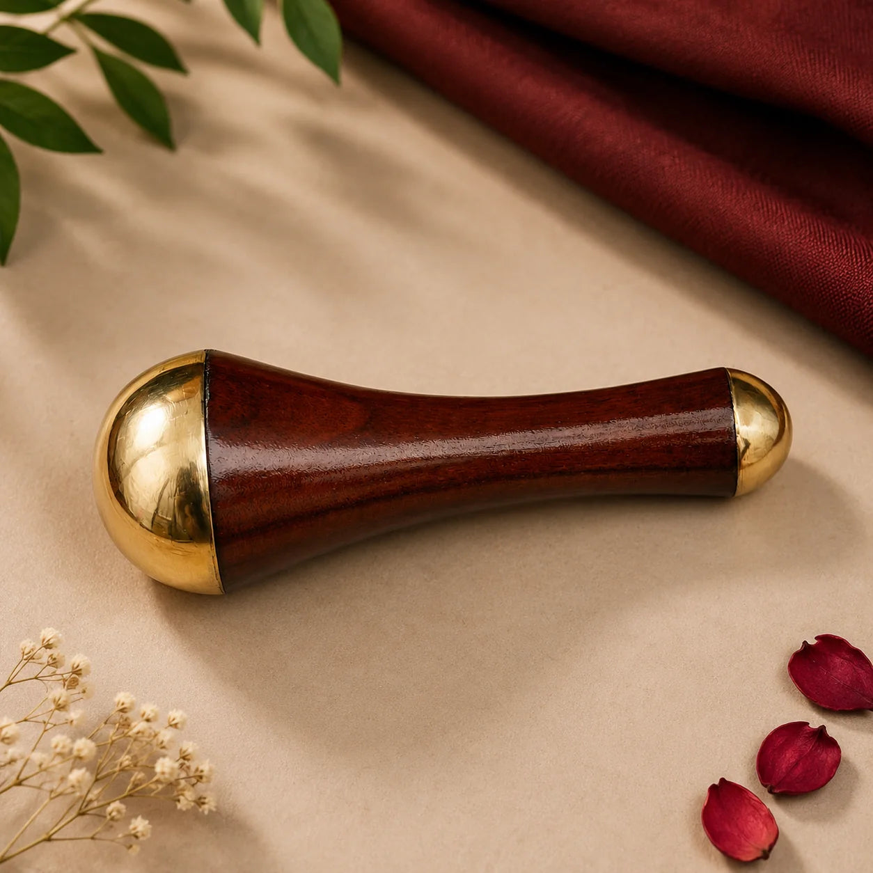 Kansa Wand Facial & Body Massager | Teak Wood Ayurvedic Massage Tool