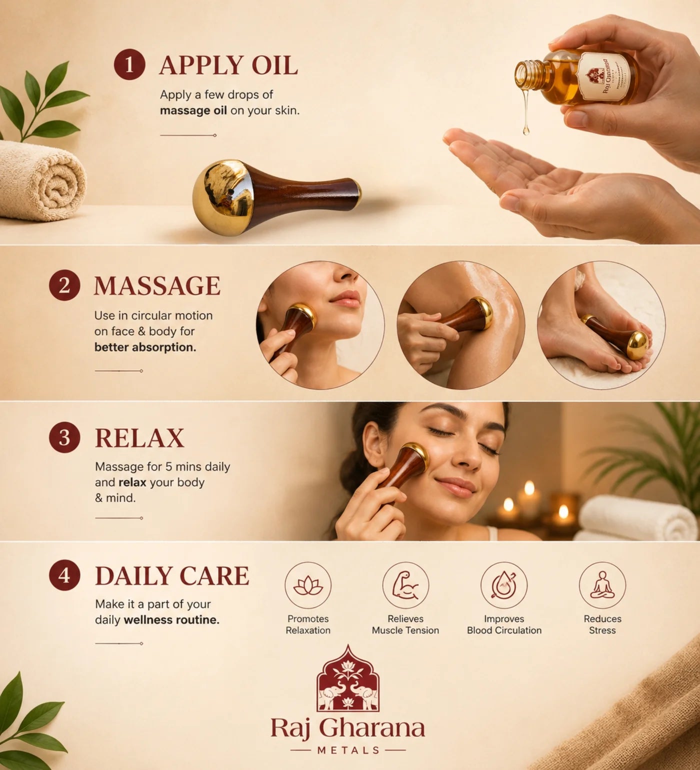 Kansa Wand Facial & Body Massager | Teak Wood Ayurvedic Massage Tool