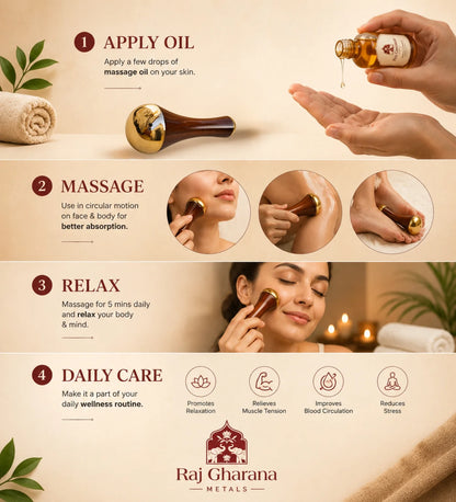 Kansa Wand Facial & Body Massager | Teak Wood Ayurvedic Massage Tool