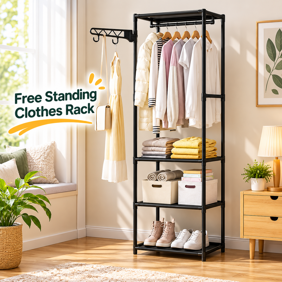 Floor Standing Clothes Hanger – 4-Layer Wardrobe Organizer