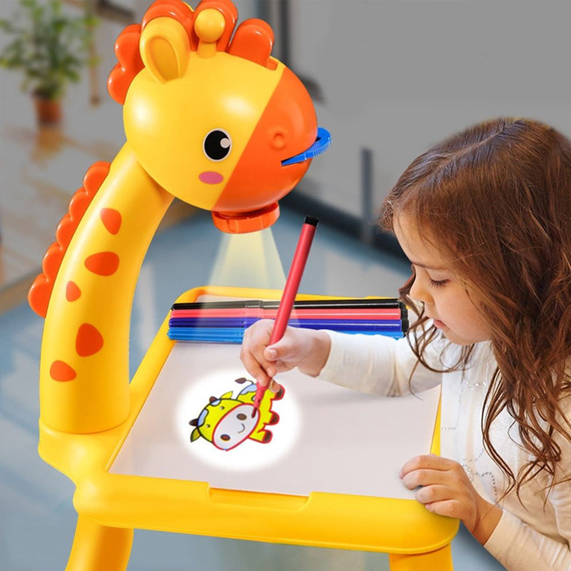 3-in-1 Giraffe Projection Painting Table for Kids – LED Drawing Projector Toy with Colors & Music