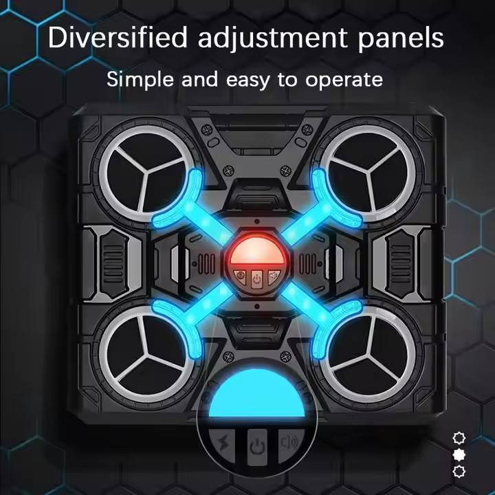 Control panel with illuminated buttons on a dark background