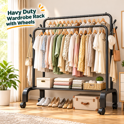 Floor-Standing Cloth Rack with Wheels – Portable Clothes Organizer