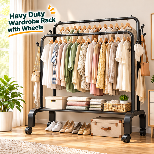 Floor-Standing Cloth Rack with Wheels – Portable Clothes Organizer