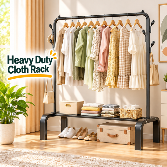 Cloth Hanging Stand with Wheels – Portable Garment Rack Organizer