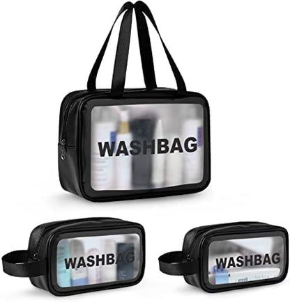 Transparent Waterproof PVC Travel Cosmetic Washbag Set – 3-Pack