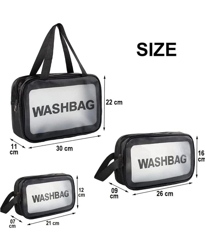 Transparent Waterproof PVC Travel Cosmetic Washbag Set – 3-Pack