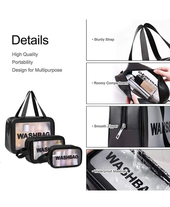 Transparent Waterproof PVC Travel Cosmetic Washbag Set – 3-Pack
