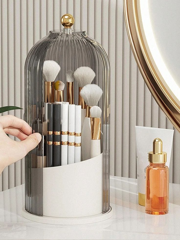 Luxury Crystal Rotating Makeup Brush Holder – Cosmetic Organizer