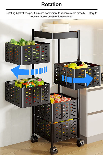 4 & 5 Tier Storage Trolley Basket – Multipurpose Kitchen Cart with Wheels