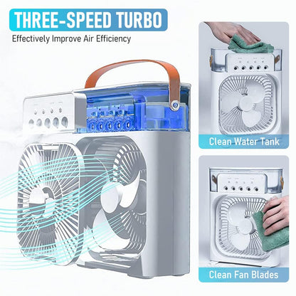 Portable Air Cooler Desk Fan with Water Spray – USB Mini Air Conditioner