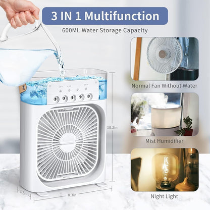 Portable Air Cooler Desk Fan with Water Spray – USB Mini Air Conditioner