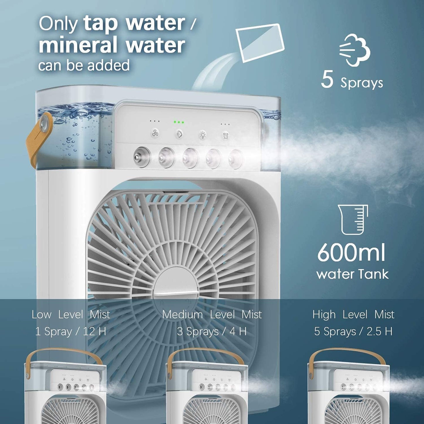 Portable Air Cooler Desk Fan with Water Spray – USB Mini Air Conditioner