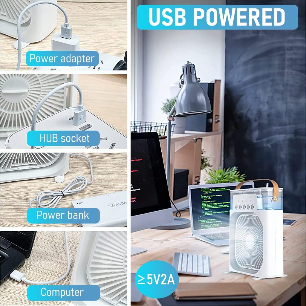 Portable Air Cooler Desk Fan with Water Spray – USB Mini Air Conditioner