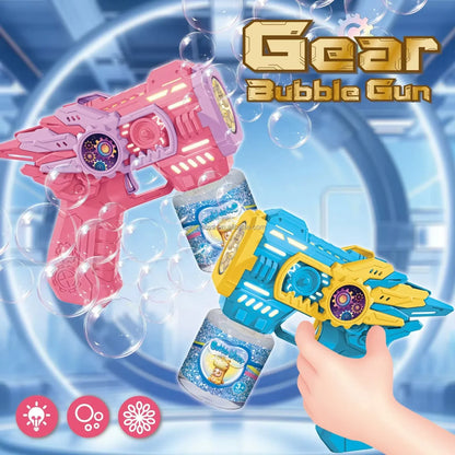 Electric Gear Bubble Gun with LED Lights – Automatic Bubble Blower Toy for Kids
