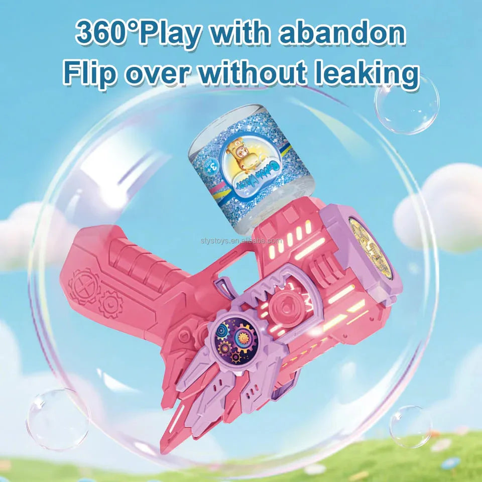Electric Gear Bubble Gun with LED Lights – Automatic Bubble Blower Toy for Kids
