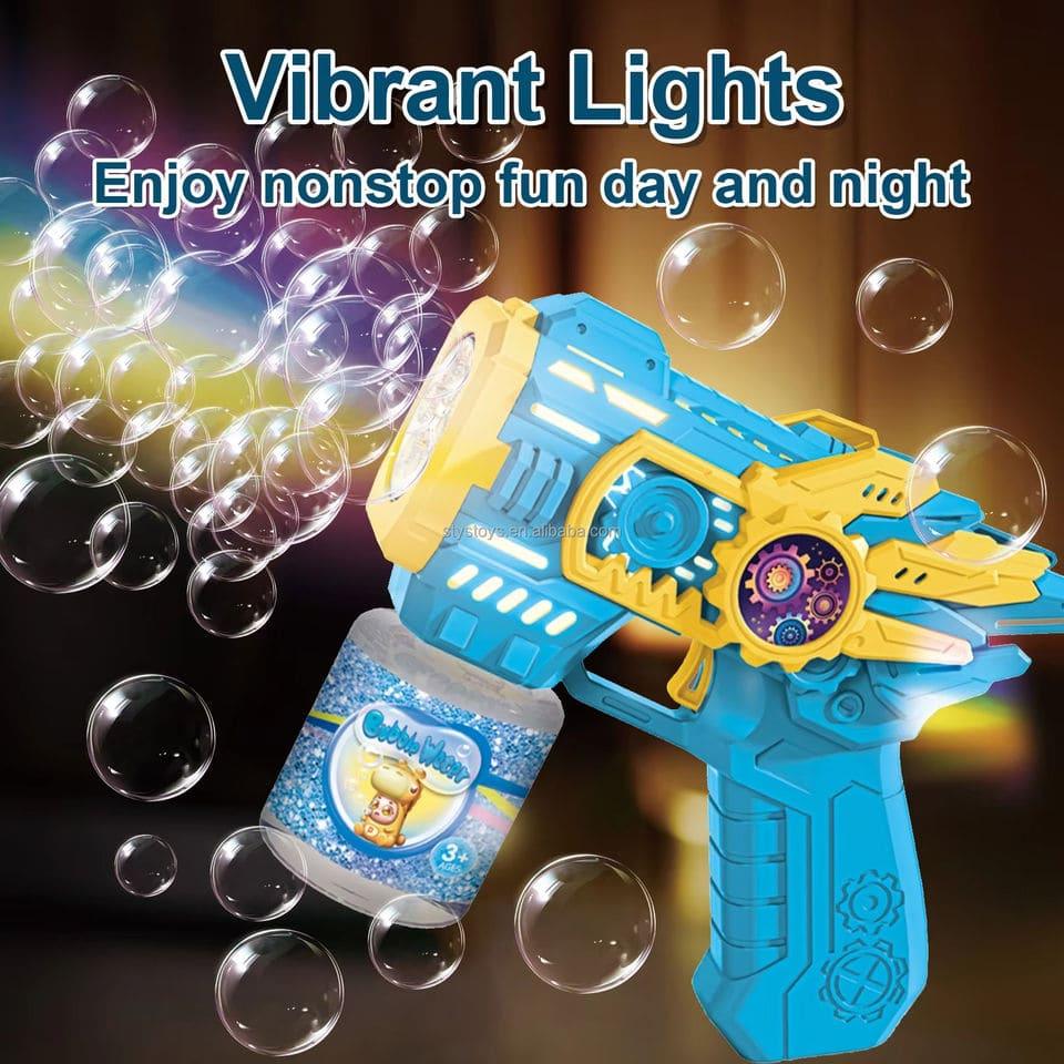 Electric Gear Bubble Gun with LED Lights – Automatic Bubble Blower Toy for Kids