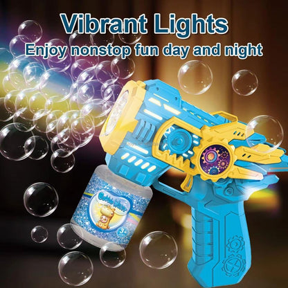 Electric Gear Bubble Gun with LED Lights – Automatic Bubble Blower Toy for Kids