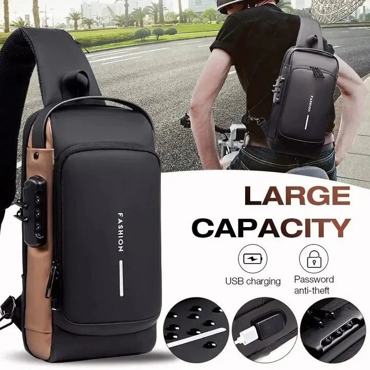 Anti-Theft Crossbody Sling Bag for Men & Women – Waterproof USB Charging Chest Backpack Travel Shoulder Bag