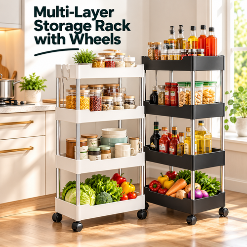 4-Tier Slim Rolling Storage Trolley – Space-Saving Organizer Rack
