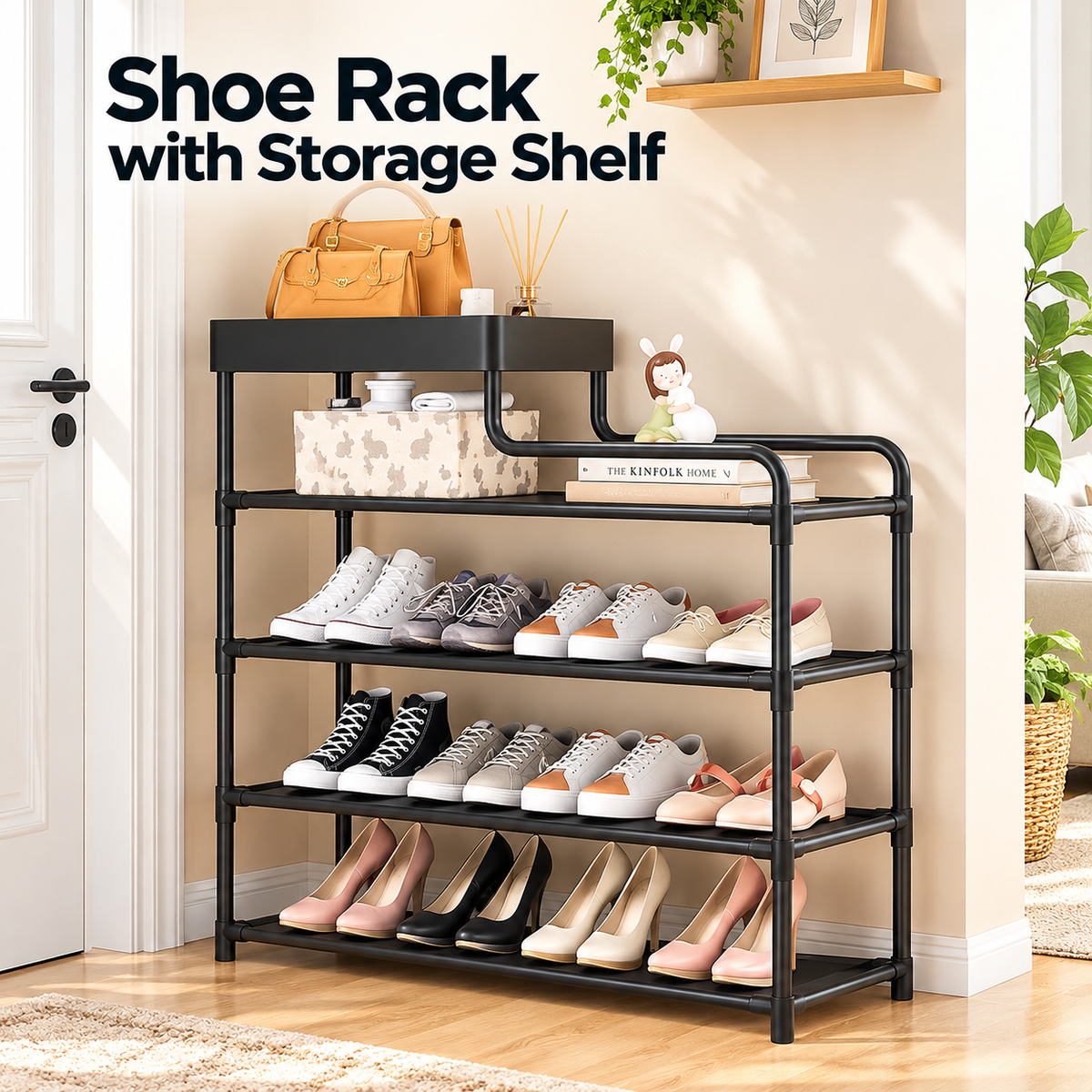 Adjustable Shoe Rack Organizer with Storage Shelf – Space-Saving Shoe Storage