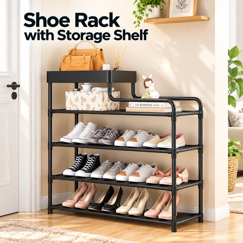 Adjustable Shoe Rack Organizer with Storage Shelf – Space-Saving Shoe Storage