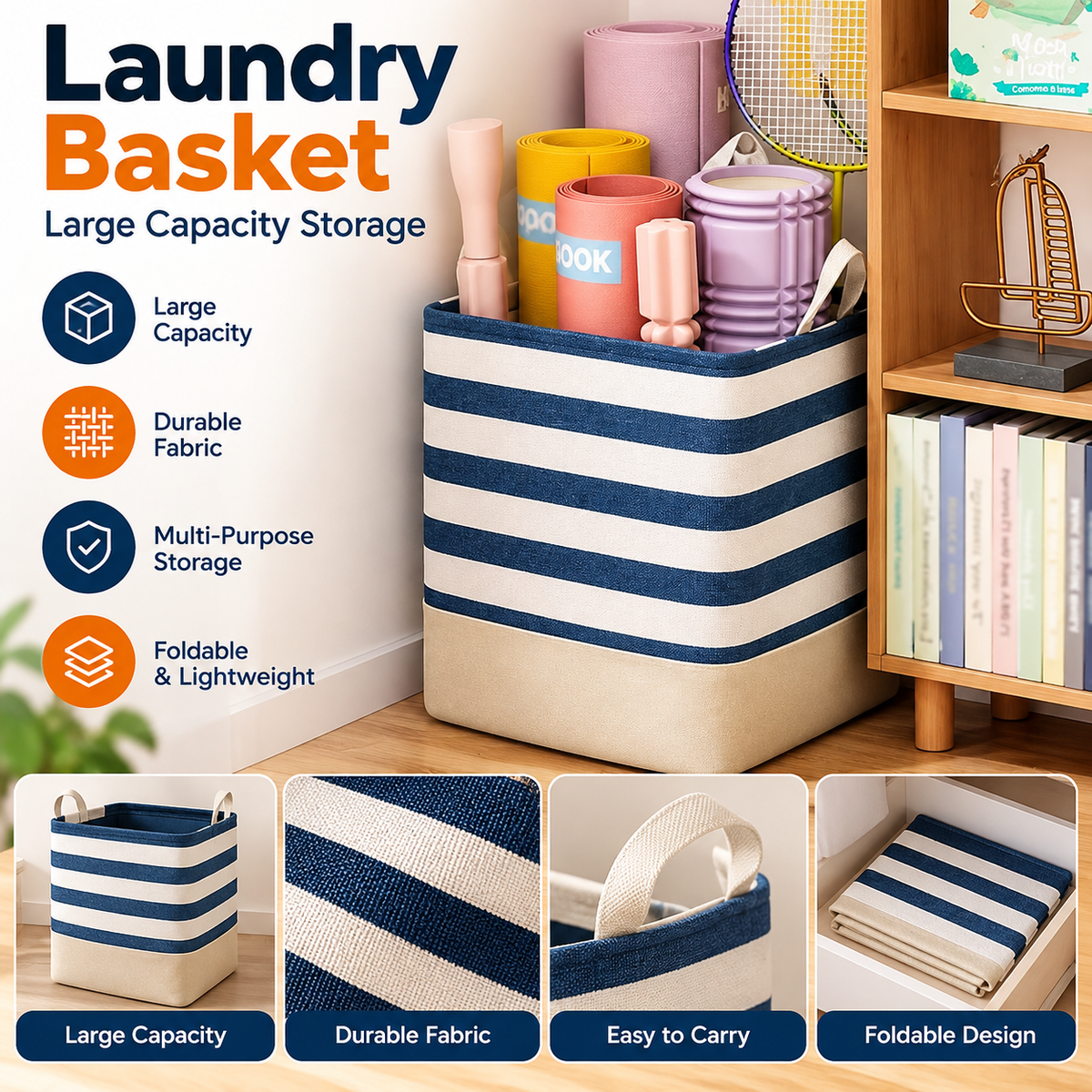 Fabric Laundry Storage Bag – Foldable Dirty Clothes Organizer