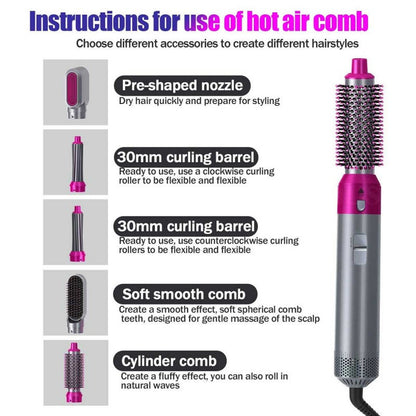 5 in 1 Hair Dryer & Styler – Hot Air Brush with Interchangeable Attachments