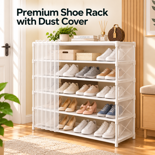 Premium Multi-Layer Shoe Rack with Dust Cover | Space Saving Dustproof Shoe Organizer