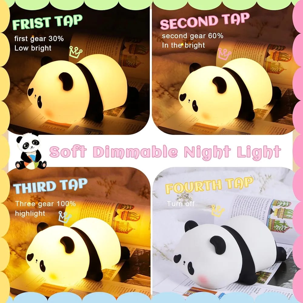 Cute Panda Night Light | Soft Silicone LED Bedside Lamp for Kids | Rechargeable Touch Control Baby Night Lamp